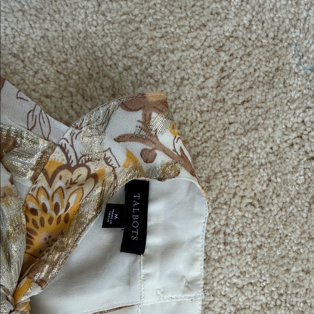 Talbots Floral Blouse - Gold Yellow and Brown - Picture 2 of 7